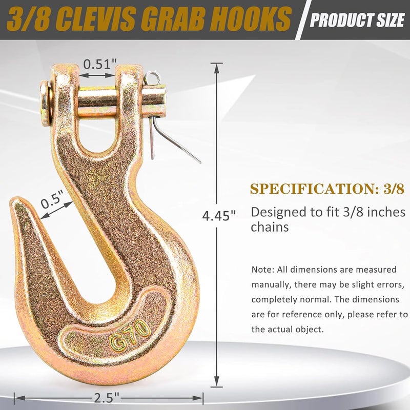 9TH SHOP 3/8 Chain Hook, Chain Hooks 3/8 Heavy Duty, 6600Lbs G70 Clevis Grab Hook 3/8 Inch for Trailer Truck Tow Chain Transport -Yellow Chromate Finish (4 Pack) - Image 4